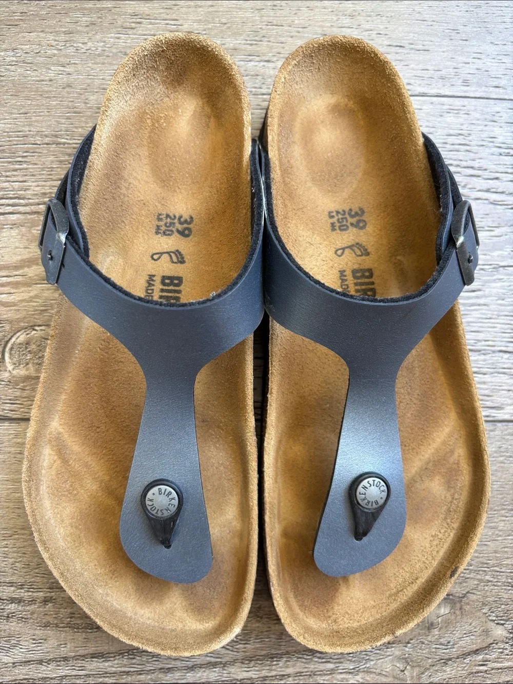 Birkenstock Gizeh Thong Sandals in Black Birko-Flor Faux Leather w Cork Footbed